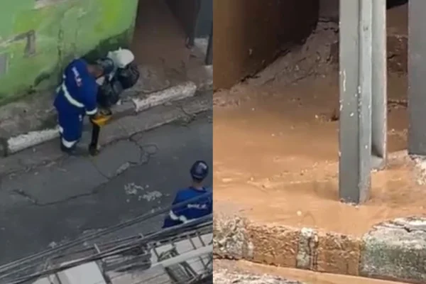 Funcionários da Sabesp trabalham em obra antes de explosão de gás - Metrópoles