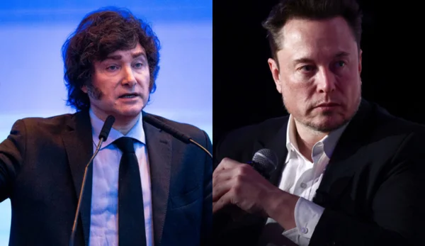 Imagem colorida de Milei e Musk - Metrópoles