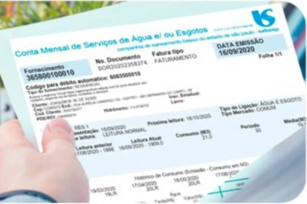Modelo de conta de água e esgoto da Sabesp - Metrópoles