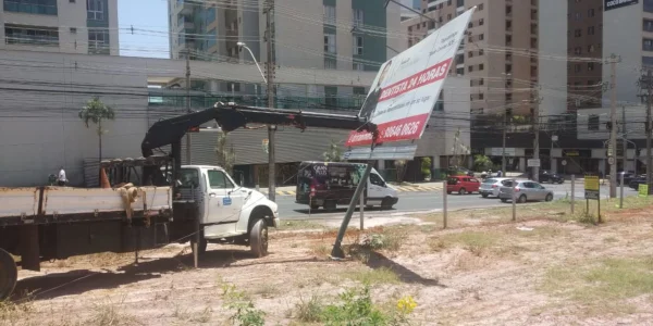caminhão derruba placa