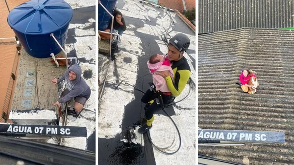 Foto colorida de resgate de vítimas da maior enchente da história do RS