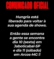 Hungria anuncia próximos shows após liberação médica