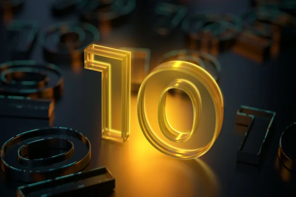 número dez colorido de amarelo em 3D numerologia