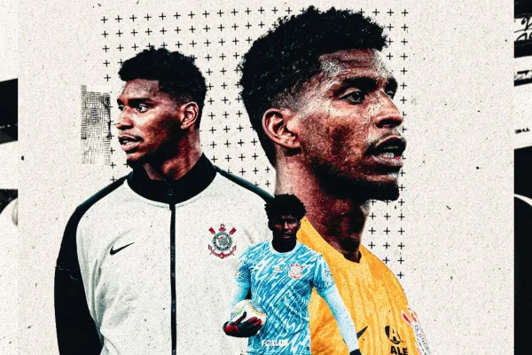 Imagem colorida de Hugo Souza em anúncio como novo jogador do Corinthians- Metrópoles
