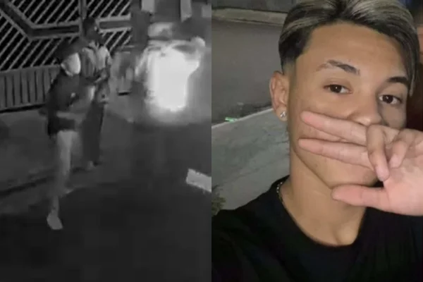Colagem de duas fotos mostra a foto de um garoto branco assassinado e o momento da tentativa de resgate - Metrópoles
