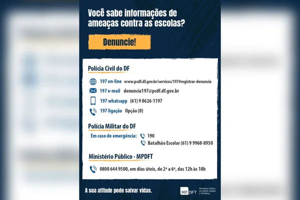 Confira canais para denunciar ameaças de ataques em instituições de ensino