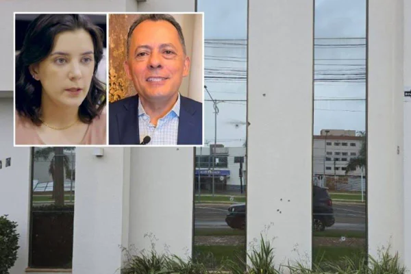 foto colorida de facha de prédio e fotos miniaturas de homem e mulher - metrópoles