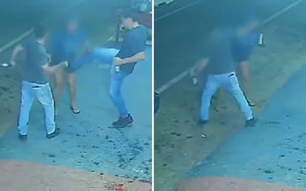 imagem colorida de policial penal dando chute em mulher em distribuidora de goias - Metrópoles