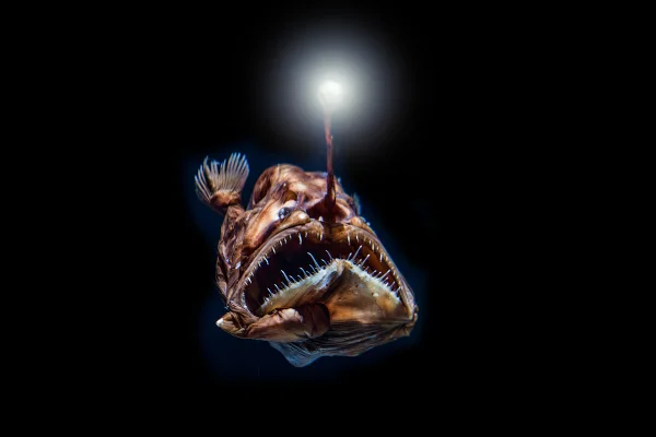 Ilustração mostra um peixe abissal, com lâmpada na cabeça - Metrópoles