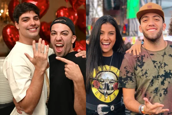 Imagens coloridas de Lucas Rangel com o noivo e com Dani