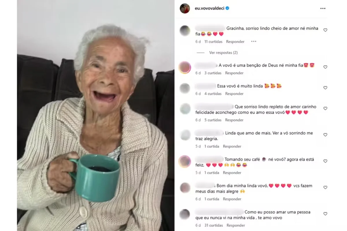 Vovó Valdeci ficou conhecida pelo bordão "bênção de Deus, né minha fia?" Vovó Valdeci ficou conhecida pelo bordão "bênção de Deus, né minha fia?"