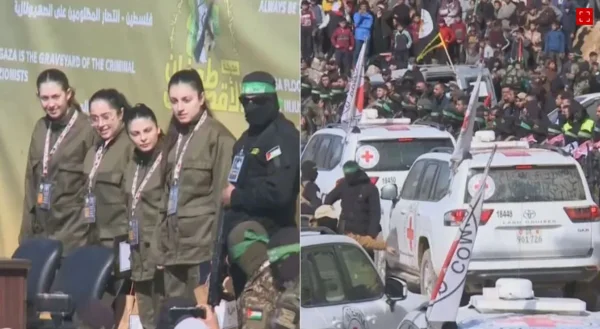 Foto colorida reféns libertadas pelo Hamas