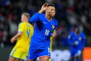 Mbappe celebrates France's goal in World Cup qualifying match against Ukraine