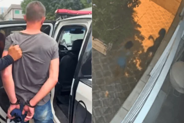 Colagem colorida do ex-marido da jovem baleada nas costas em Santos - Metrópoles