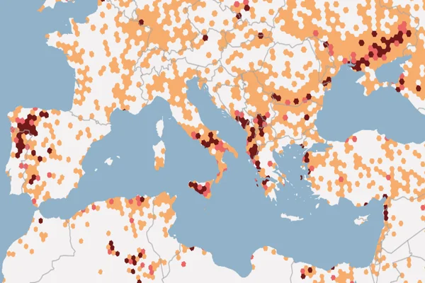 Mapa de incêndios na Europa e no norte da África
