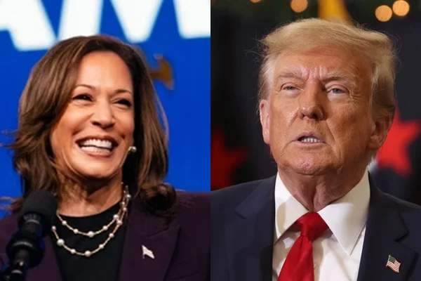 Imagem colorida de Kamala Harris e Donald Trump - Metrópoles