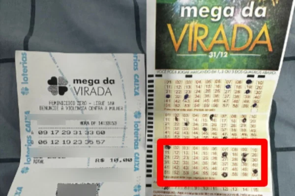 Bilhete da Mega Sena com números sorteados - Metrópoles