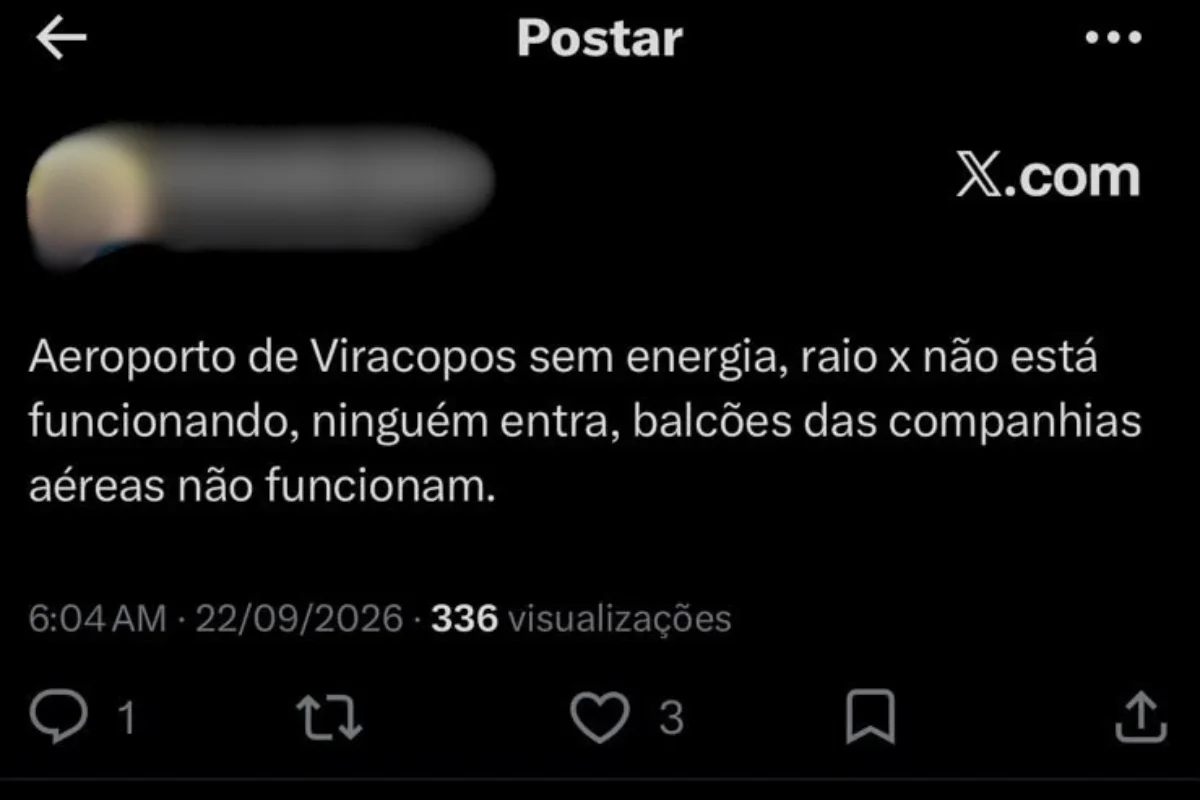 Reclamação de passageiros sobre a falha de energia no Aeroporto de Viracopos na manhã desta terça (22/9) Reclamação de passageiros sobre a falha de energia no Aeroporto de Viracopos na manhã desta terça (22/9)