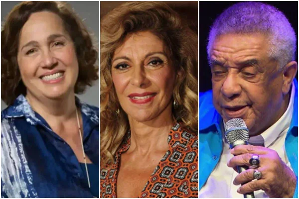 Montagem colorida de Claudia Gimenez, Marília Pêra e Timóteo - Metrópoles