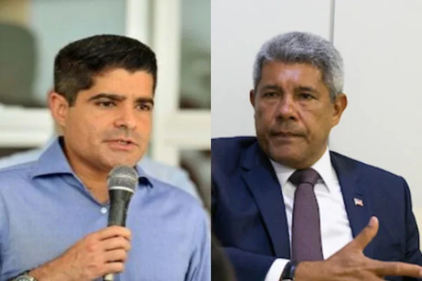 Montagem com foto colorida de ACM Neto e Jerônimo Rodrigues - Metrópoles