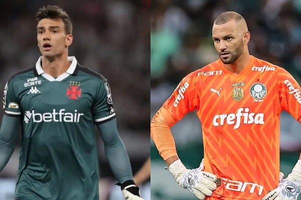 Foto colorida de Léo Jardim e Weverton, goleiros de Vasco e Palmeiras - Metrópoles