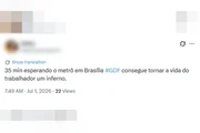 “Um inferno”: passageiros relatam atrasos e trens parados no Metrô-DF - imagem 3 “Um inferno”: passageiros relatam atrasos e trens parados no Metrô-DF - imagem 3