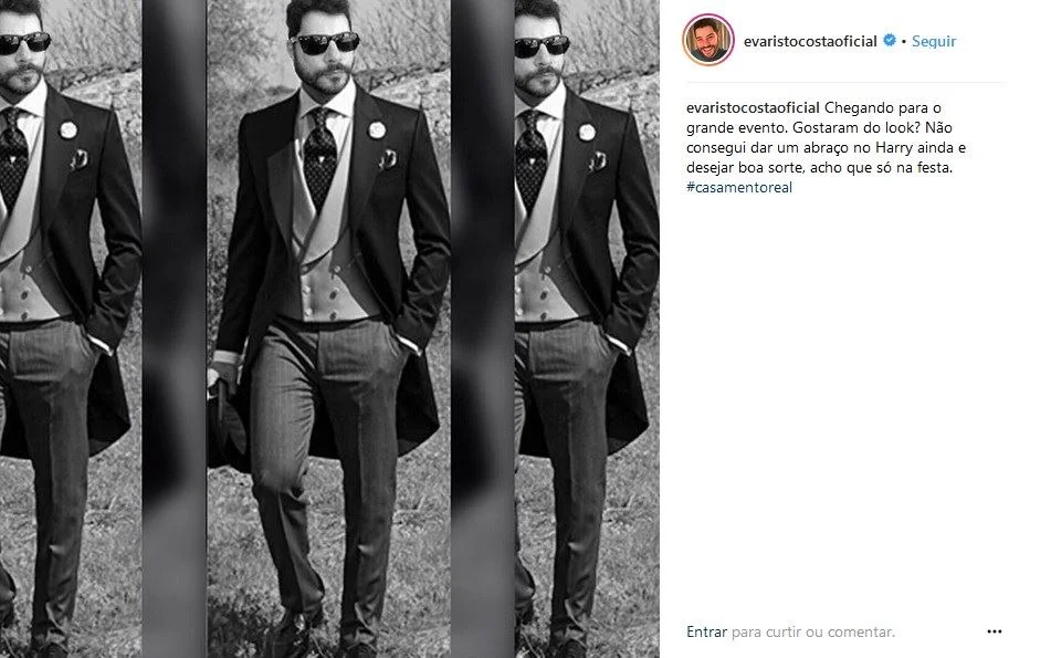 Antes da festa, o jornalista mostrou o look que usaria para a cerimônia Antes da festa, o jornalista mostrou o look que usaria para a cerimônia