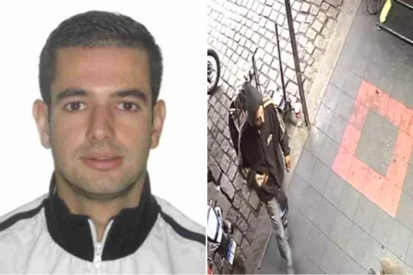 Montagem colorida com foto de homem vítima de homicídio (à esquerda) e principal suspeito de atentado (à direita).