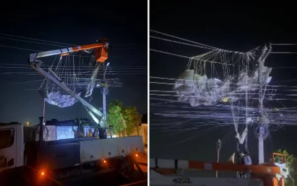 imagem colorida paraquedista fios de alta tensão
