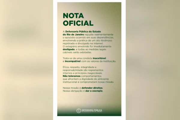 Defensoria Pública comunicou o desligamento do estagiário
