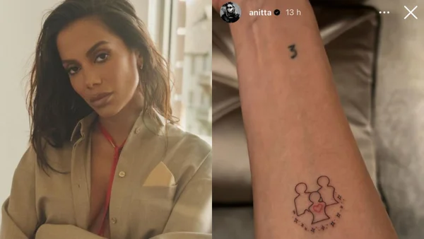 Fotografias coloridas de Anitta e da nova tatuagem da cantora