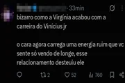 Torcedores afimam que namoro de Vini Jr. e Virginia Fonseca está atrapalhando o jogo do atleta