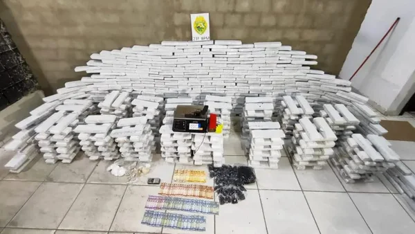 Imagem colorida dos 680 kg de maconha apreendidos pela PM - Metrópoles