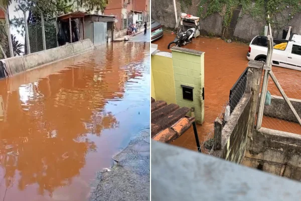 Vazamento inunda rua no Aglomerado da Serra, em BH