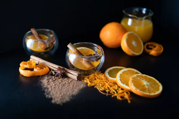 Casca de laranja canela chá bebida aromática