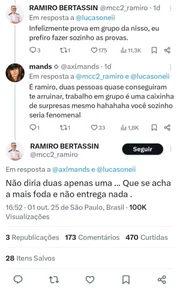 Fãs de Ramiro Bertassin criticaram o resultado do trabalho de Marina