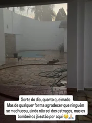 Com lágrimas nos olhos, filho de Regis Danese mostra casa incendiada Com lágrimas nos olhos, filho de Regis Danese mostra casa incendiada