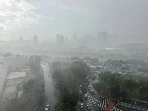 Imagem colorida mostra a marginal Tietê durante forte chuva na cidade de São Paulo - Metrópoles