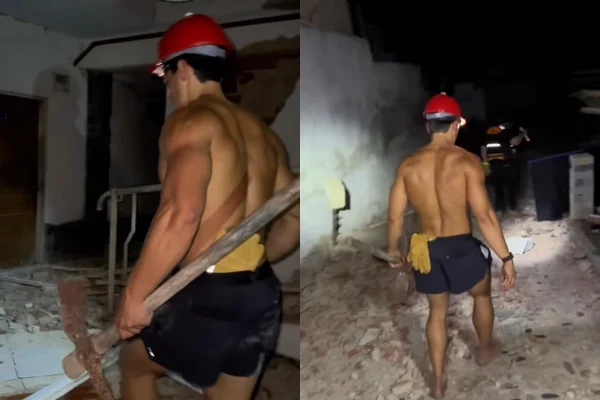 Imagem colorida, Influenciador posa sem camisa em escombros na Venezuela e gera revolta - Metrópoles