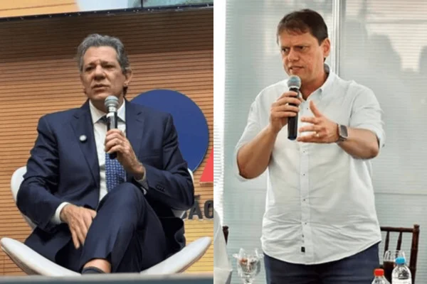 Colagem colorida dos candidatos ao Governo de São Paulo Fernando Haddad e Tarcísio de Freitas - Metrópoles