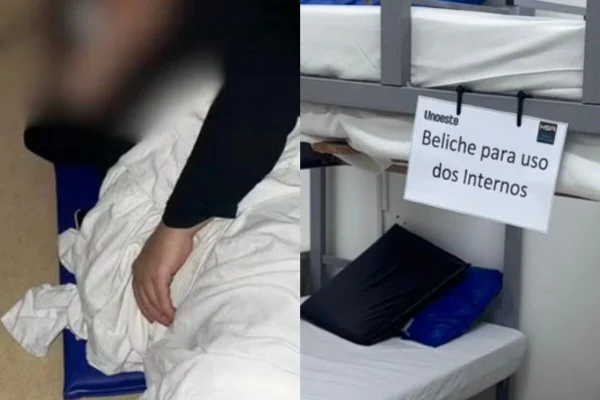 Beliche metática lado direito e esquerro jovem deitado no chão - Metrópoles