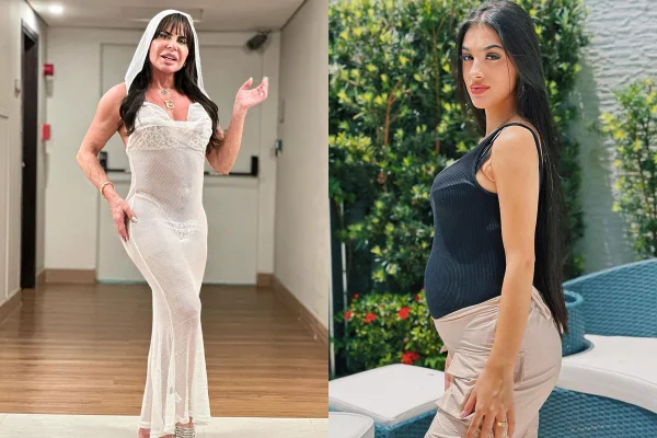 Montagem com fotos coloridas de Bia Miranda e Gretchen - Metrópoles