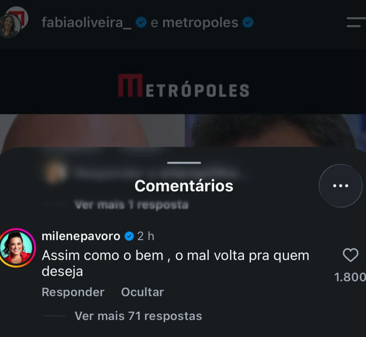 Comentário de Milene Pavorô em defesa de Ratinho. Comentário de Milene Pavorô em defesa de Ratinho.