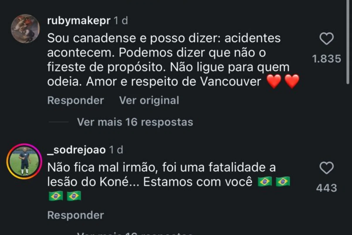 Madibo ganha apoio de canadenses após ataques racistas por lesão em Koné - imagem 3 Madibo ganha apoio de canadenses após ataques racistas por lesão em Koné - imagem 3