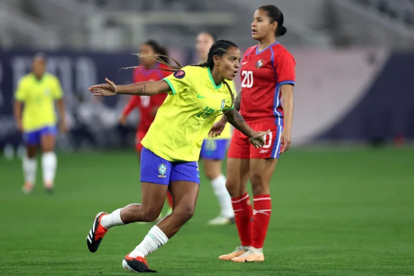 Geyse #19 comemora gol sobre o Panamá pelo Group B da Copa Ouro Feminina no Snapdragon Stadium February 27, 2024 San Diego, California.