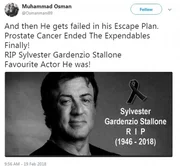 Post falso sobre a suposta morte de Stallone