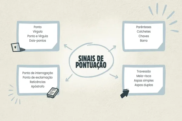 Imagem colorida, arte ilustrando sinais de pontuação - Metrópoles