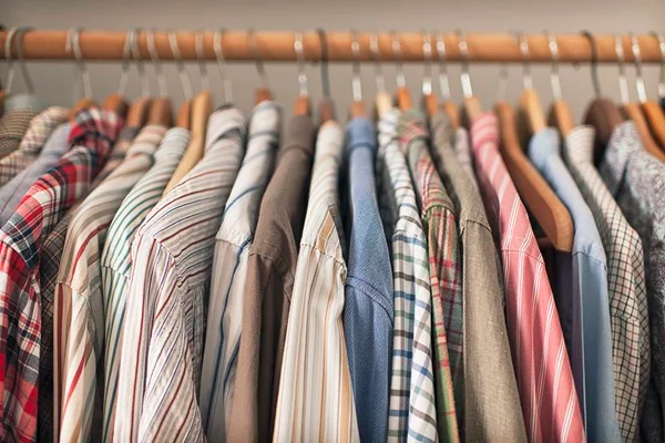 Fotografia mostra várias camisas coloridas penduradas em cabides - Metrópoles