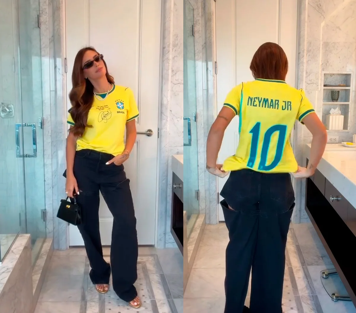 Bruna Biancardi usa camisa autografada do Neymar Jr. Bruna Biancardi usa camisa autografada do Neymar Jr.