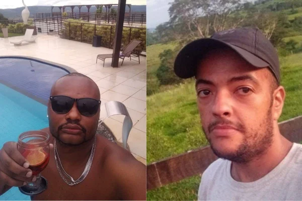 Montagem colorida de dois homens. O homem à esquerda matou o amigo, que está à direita, após uma discussão em bar.